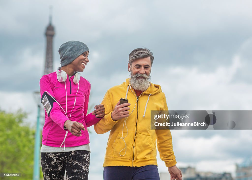 Friends walking around Paris