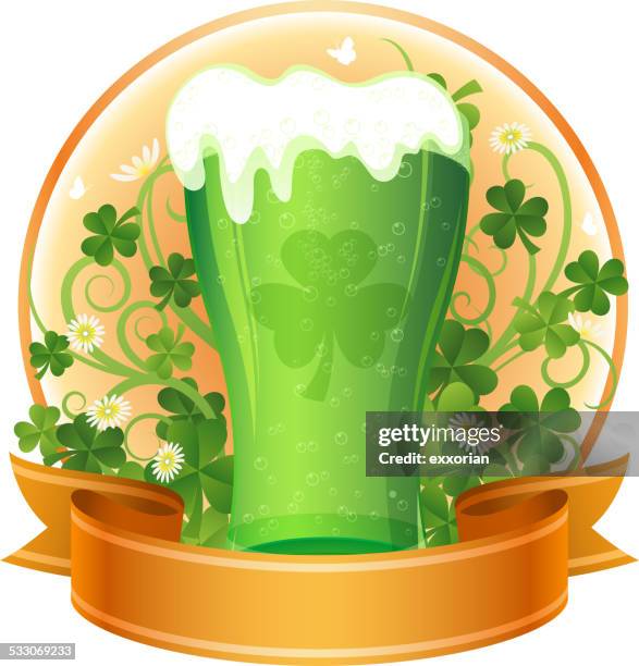 green beer banner - overflowing glass stock illustrations