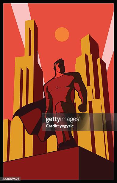 vector retro epic pose superhero - 1930 2015 stock illustrations