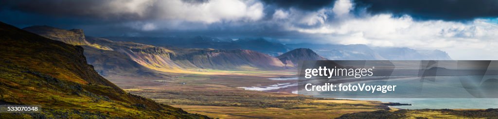 Dramatic coastal landscape epic remote Arctic Ocean mountains panorama Iceland