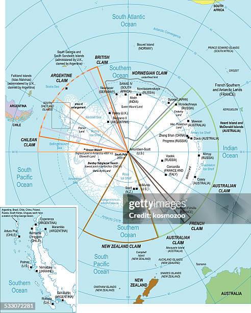 detailed map of antarctica with ice shelves - antarctica 幅插畫檔、美工圖案、卡通及圖標