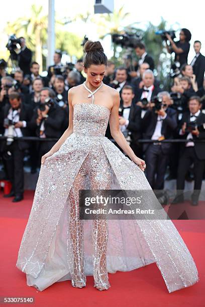 Model Alessandra Ambrosio attends "The Last Face" Premiere during the 69th annual Cannes Film Festival at the Palais des Festivals on May 20, 2016 in...