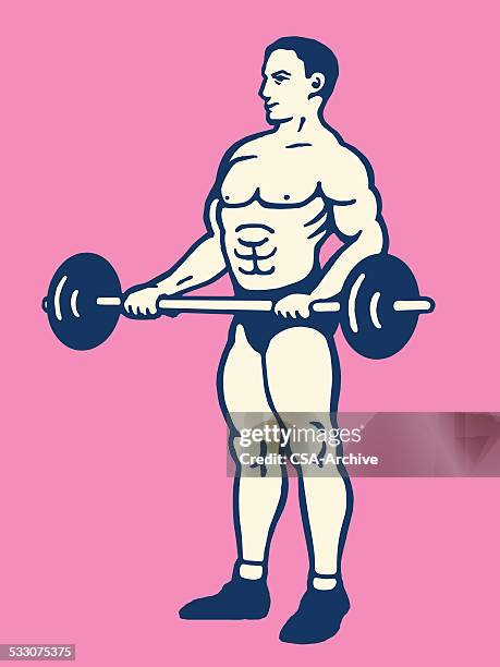 illustrazioni stock, clip art, cartoni animati e icone di tendenza di fisico sollevamento pesi - strongman