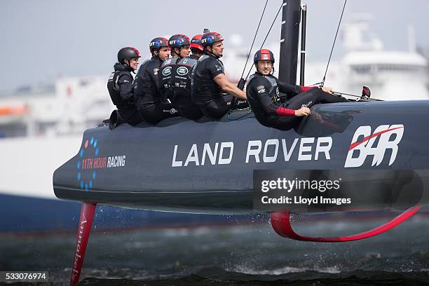 Catherine, Duchess of Cambridge joins the Land Rover BAR team on board their training boat, as they helm and sail the teams foiling race catamaran,...