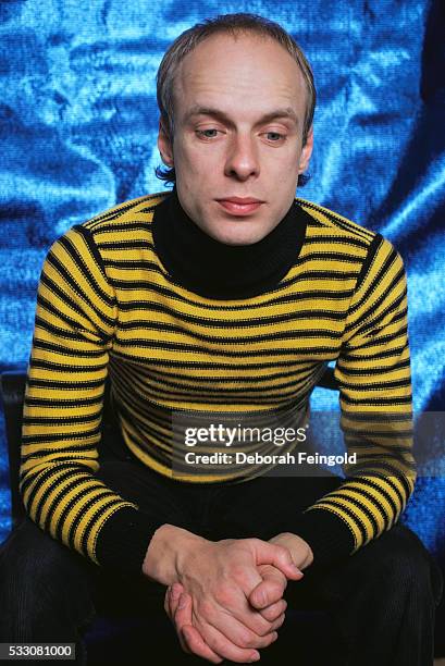 Deborah Feingold/Corbis via Getty Images) Musician Brian Eno in Striped Turtleneck