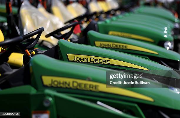 John Deere tractors are displayed at Belkorp Ag on May 20, 2016 in Santa Rosa, California. Illinois based Deere & Co. Reported a 28.25 percent...