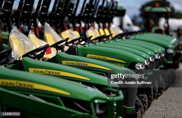 John Deere tractors are displayed at Belkorp Ag on May 20, 2016 in Santa Rosa, California. Illinois based Deere & Co. Reported a 28.25 percent...