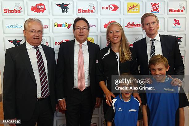 Johanna Larsson of Sweden visits the Simba Dickie Group showroom during day seven of the Nuernberger Versicherungscup 2016 on May 20, 2016 in Fuerth,...