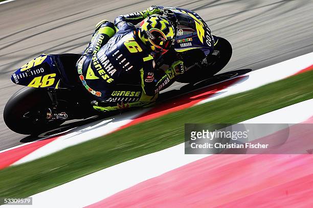 Valentino Rossi of Italy in action during the German Moto Grand Prix at the Sachsenring on July 31, 2005 near Zwickau, Germany.