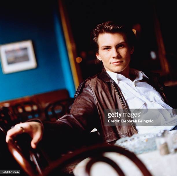Deborah Feingold/Corbis via Getty Images) Actor Christian Slater in Brown Leather Jacket