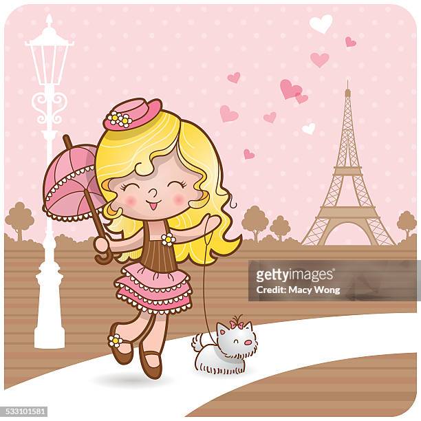 paris mädchen - girl dress romantic stock-grafiken, -clipart, -cartoons und -symbole