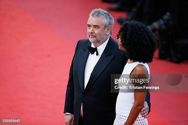 French producer Luc Besson and wife Virginie Silla attend "The Last Face" Premiere during the 69th annual Cannes Film Festival at the Palais des...