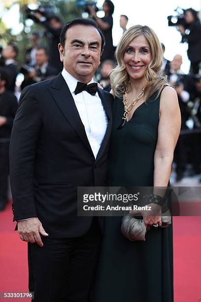 Of Renault Carlos Ghosn and his wife Carole attend "The Last Face" Premiere during the 69th annual Cannes Film Festival at the Palais des Festivals...