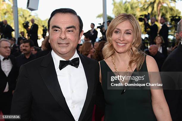 Of Renault Carlos Ghosn and his wife Carole attend "The Last Face" Premiere during the 69th annual Cannes Film Festival at the Palais des Festivals...