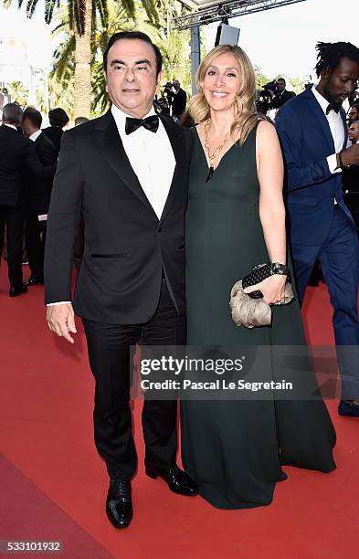 Of Renault Carlos Ghosn and his wife Carole attend "The Last Face" Premiere during the 69th annual Cannes Film Festival at the Palais des Festivals...