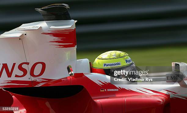 Ralf Schumacher of Germany and Toyota is seen in action during the Hungarian F1 Grand Prix on July 31, 2005 in Budapest, Hungary.