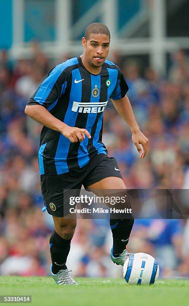 Adriano of Inter MIlan in action during the pre-season friendly between Portsmouth and Internazionale on July 31, 2005 at Fratton Park in Portsmouth,...