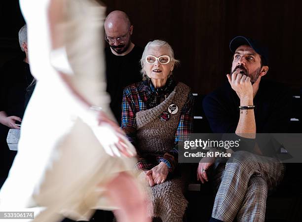 Vivienne Westwood and Andreas Kronthaler watch a run through at AW16 catwalk on day 3 of London Fashion week on 21st February 2016.