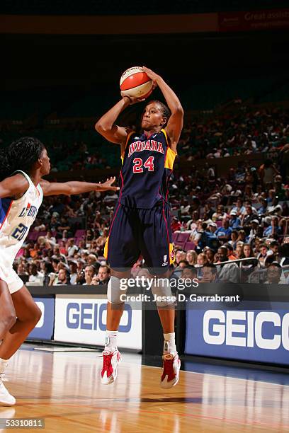 Tamika Catchings of the Indiana Fever shoots against the New York Liberty at Madison Square Garden on July 31, 2005 in New York City. NOTE TO USER:...