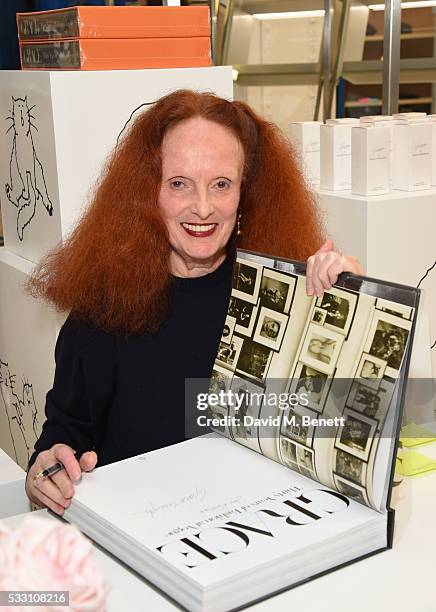 Grace Coddington attends the launch of Grace Coddington's new fragrance "GRACE" with Comme Des Garcons at Dover Street Market on May 20, 2016 in...