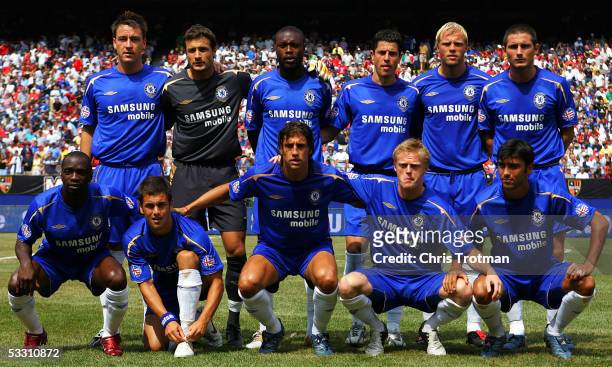 Chelsea FC lines up for the team photo before they play against AC Milan during their World Series of Football friendly match at Giants Stadium on...