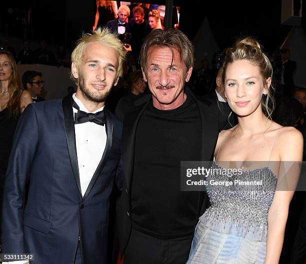 Director Sean Penn , his son Hopper Penn and daughter, Dylan Penn leave 'The Last Face' Premiere during the 69th annual Cannes Film Festival at the...