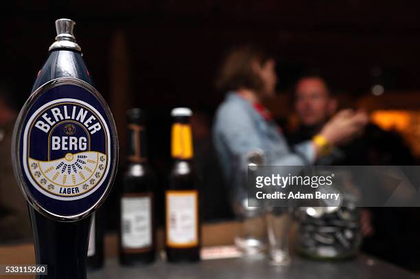 Tap for Berliner Berg beer is seen at the Handgemacht craft beer festival in the Kulturbrauerei on May 20, 2016 in Berlin, Germany. During the 500th...