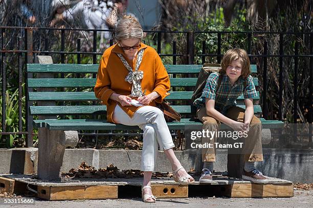 Julianne Moore and Oakes Fegley are seen on the film set of "Wonderstruck" on May 20, 2016 in New York City.