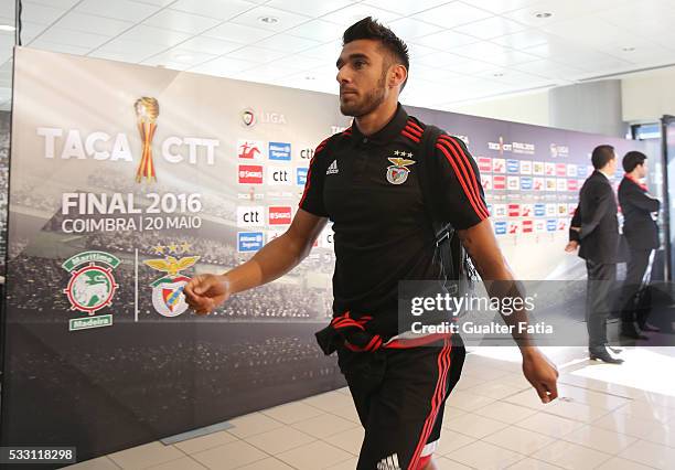 Benfica's midfielder from Argentina Salvio arrives at Estadio Efapel Cidade de Coimbra before the start of the Taca CTT Final match between SL...