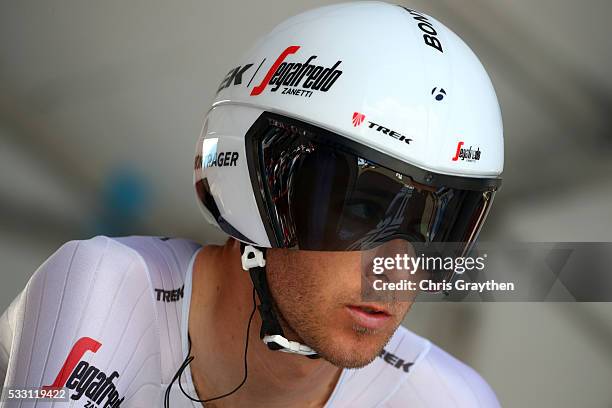 Peter Stetina of the United States, riding for Trek-Segafredo prepares to start during the stage six individual time trial of the Amgen Tour of...
