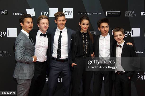 Tim Oliver Schultz, Timur Bartels, Damian Hardung, Luise Befort, Ivo Kortlang and Nick Julius Schuck attend the Deutscher Schauspielerpreis 2016 at...