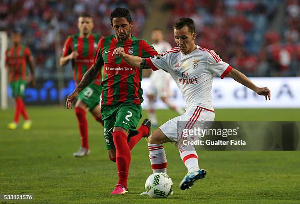 Benfica's defender from Spain Alex Grimaldo with CS Maritimo's defender Joao Diogo in action during the Taca CTT Final match between SL Benfica and...