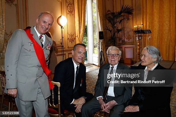 Legion of Honor's Grand Chancellor General Jean-Louis Georgelin, Actor Tom Hanks, Photographer John G. Morris, his wife attend the Flag Ceremony...