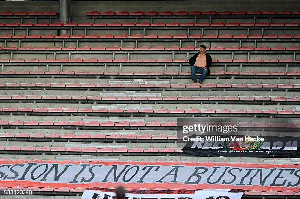 Supporter of kortrijk during the Jupiler Pro League play off 1 match between Sporting Charleroi and kv kortrijk in Charleroi, Belgium.