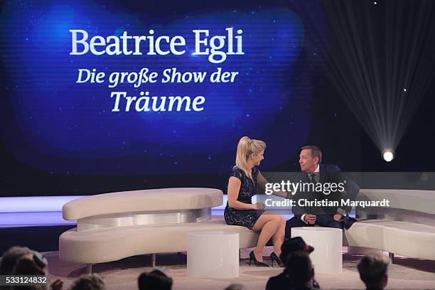 Beatrice Egli and Roland Kaiser perform on stage during the taping of the tv show 'Beatrice Egli - Die grosse Show der Traeume' on May 20, 2016 in...