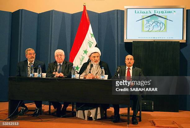 From left to right:- Iyad al-Samarri of the Islamic party, Fuad Massum, Constitution commission chairman Humam Hammudi and Adnan al-Janabi of the...