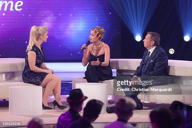 Beatrice Egli, Roland Kaiser and Deenas perform on stage during the taping of the tv show 'Beatrice Egli - Die grosse Show der Traeume' on May 20,...