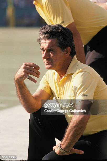 Head coach Dick Nolan of the New Orleans Saints on the sideline during a game against the Pittsburgh Steelers at Three Rivers Stadium on November 5,...