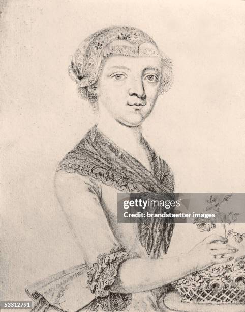 Maria Anna Thekla Mozart , cousin of Wolfgang Amadeus Mozart. Anonymous pencil drawing. Around 1777. [Maria Anna Thekla Mozart , das durch Mozarts...