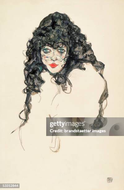 Woman with black hair . Gouache, Watercolour and Pencil, 1914. [Frau mit schwarzem Haar . Gouache, Aquarell und Bleistift, 1914.]