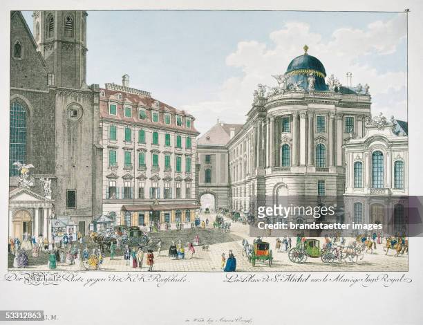Michaelerplatz and Michaelerkirche, the old Court Theatre . Colured etching, by Carl Schuetz. 1784. [Wien: Michaelerplatz mit Michaelerkirche,...