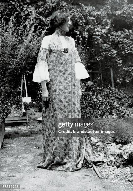 Emilie Floege in summer dress . From series of "hanging" dresses, designed by Klimt and Floege. Photography by Klimt 1906. Published in: German Art...