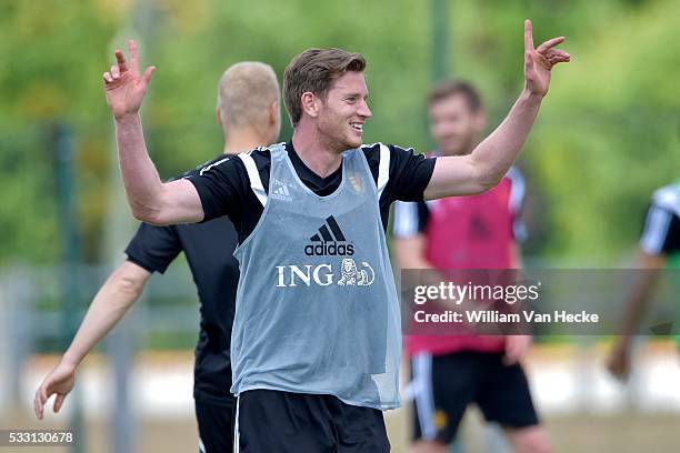 Vertonghen Jan of Tottenham Hotspur FC celebrates during a training session of the National Soccer Team of Belgium as part of the training camp prior...