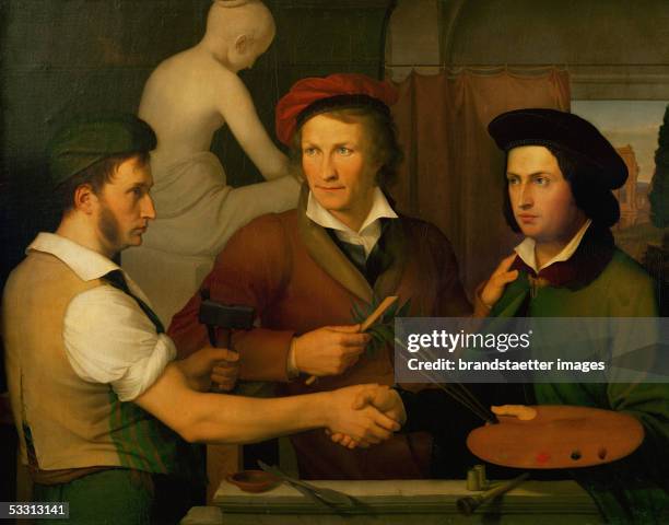 Self-portrait of Schadow with his brother Rudolf and the sculptor Bertel Thorvaldsen. Oil on canvas, around 1815-1818. By Wilhelm von Schadow....