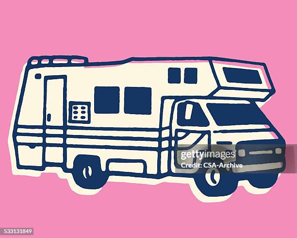 illustrazioni stock, clip art, cartoni animati e icone di tendenza di roulotte camper che esce fuori strada - motor home