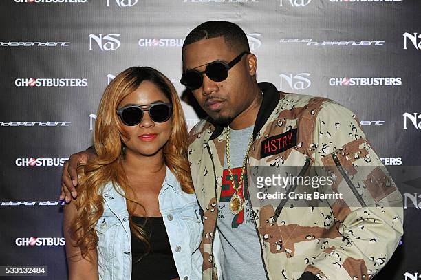 Angela Yee and Nas attend the launch of The Ghostbusters Collection presented by Italia Independent and Nas on May 20, 2016 in New York City.