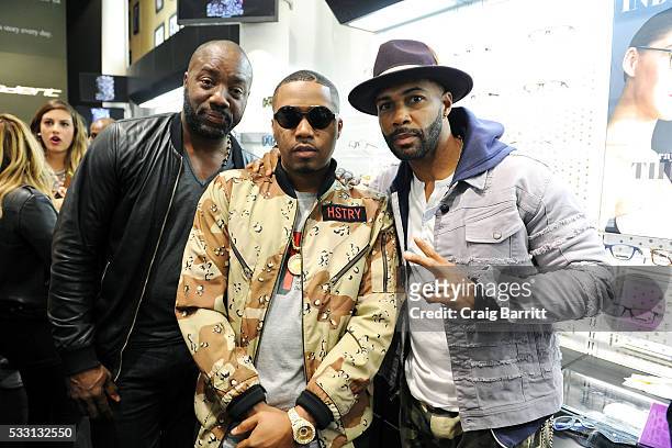 Malik Yoba, Nas and Omari Hardwick attend the launch of The Ghostbusters Collection presented by Italia Independent and Nas on May 20, 2016 in New...
