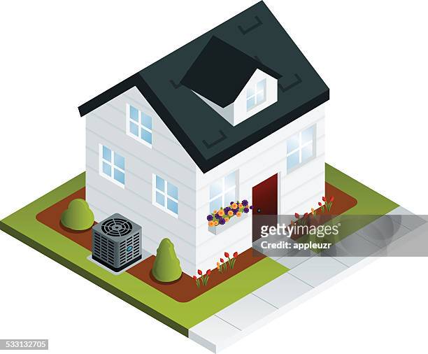 house with air conditioner - house stock illustrations