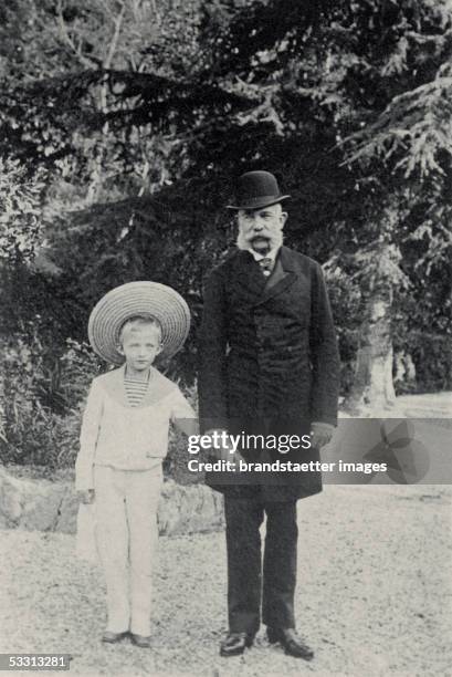 Kaiser Franz Joseph I. With his son Karl, emperor of Austria in Cannes, France. Photography taken by archduchess Maria Josepha. 1894. [Kaiser Franz...