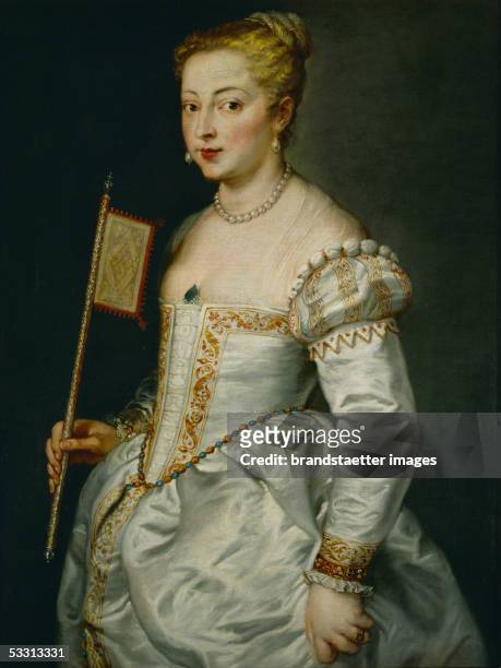 Young woman with fan , around 1612-14. Canvas, 96 x 73 cm. [Junge Frau mit einem Faecher , um 1612-1614. Leinwand, 96 x 73 cm.]